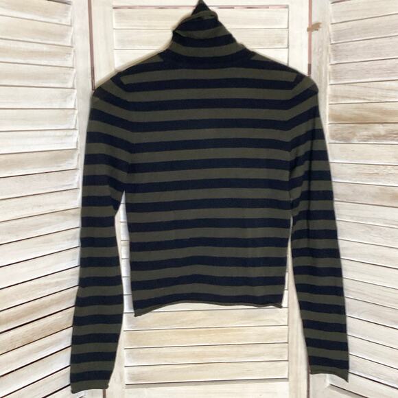 A.L.C. Olive Green Black Merino Wool Fine Gauge Lightweight Turtleneck Sweater S - Picture 6 of 9